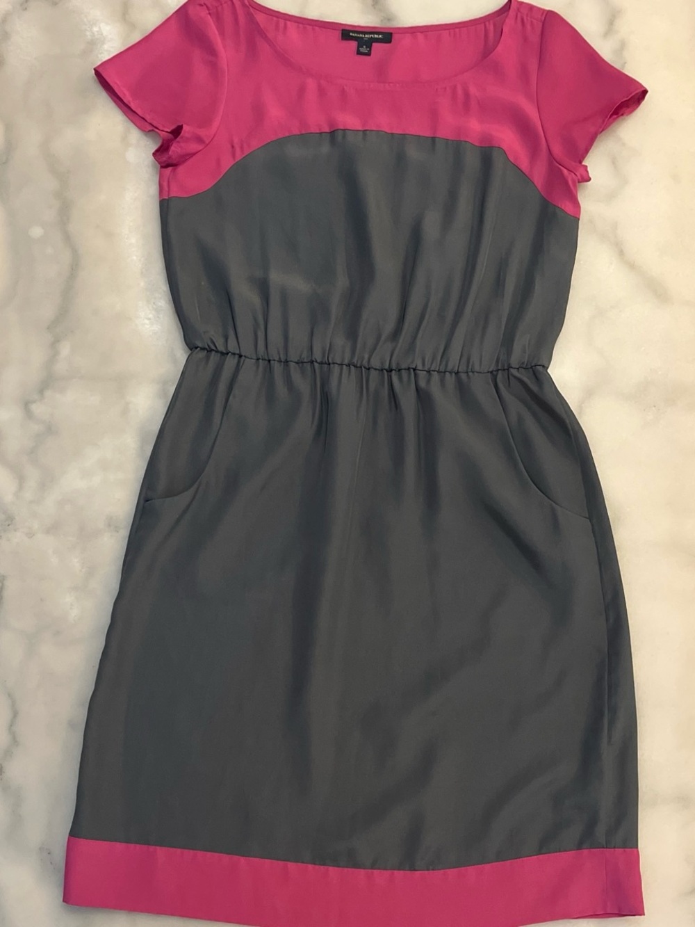 Banana Republic Pink and Gray Colorblock Elastic-Waist Midi Dress